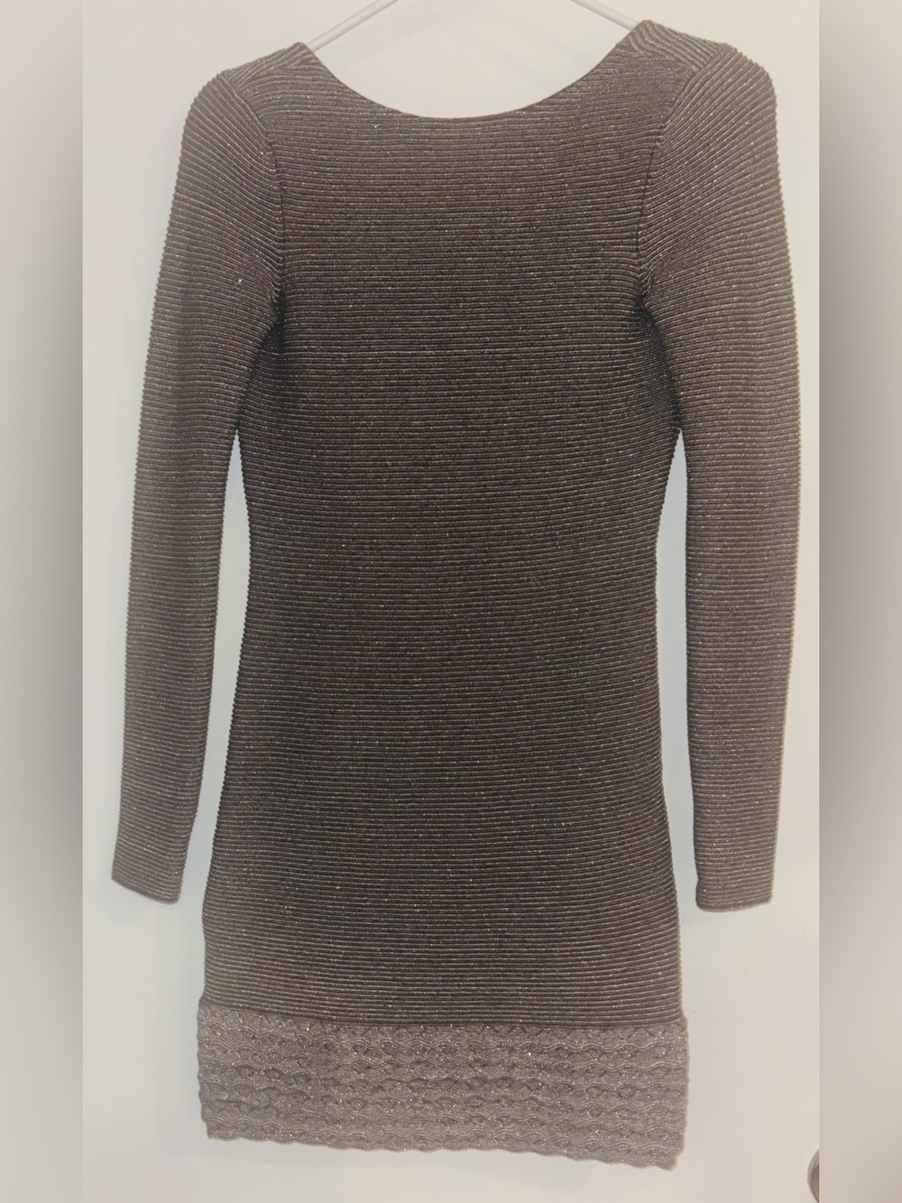 Victoria Secret- Moda International. Metallic Taupe Ribbed Knit Dress.